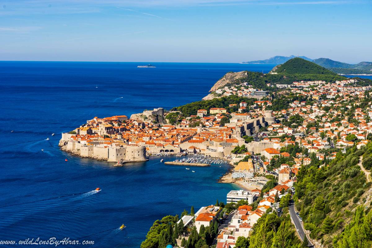 Bird's eye view of Dubrovnik city from the D8 highway
