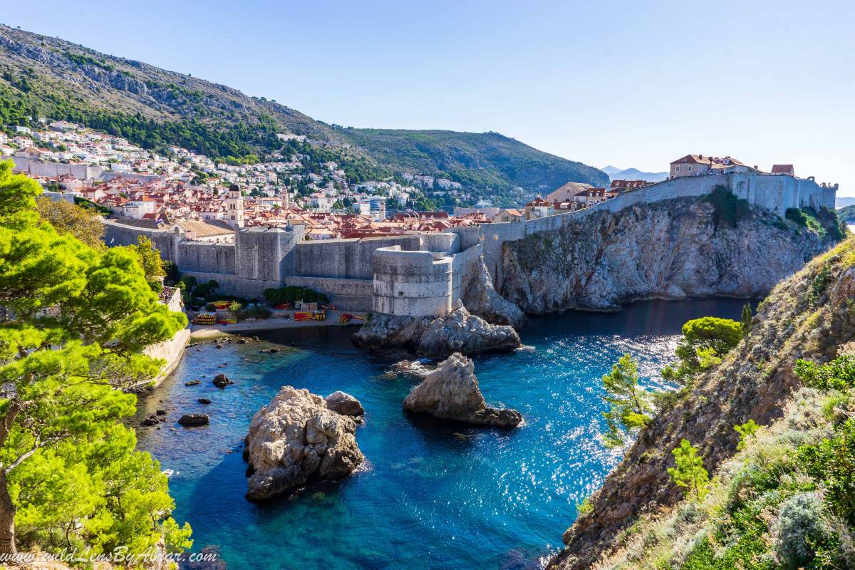 Dubrovnik City Walls and Old Town from the Entrance of Lovrijenac
